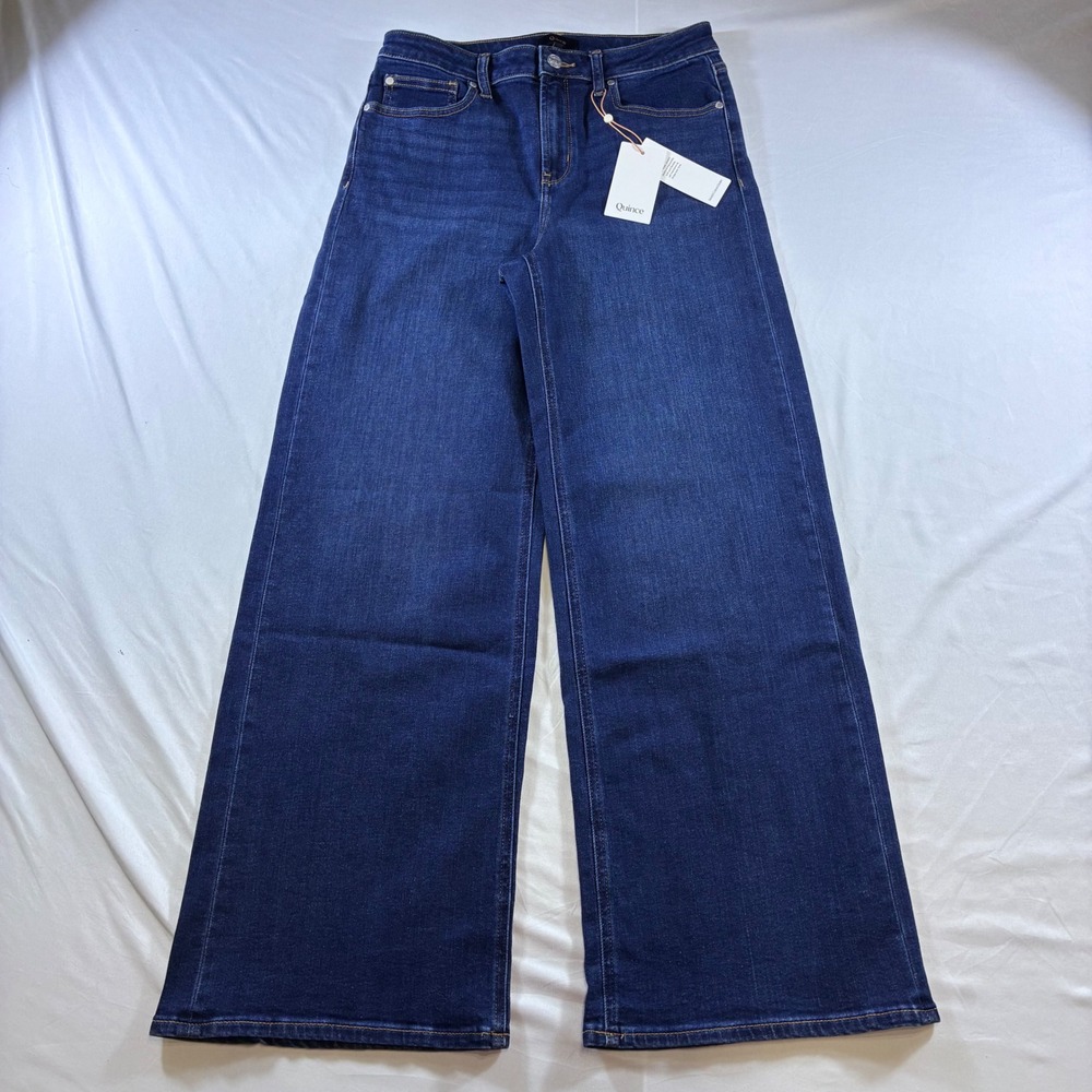 Quince Ultra-Stretch Wide Leg Jeans Dark Wash Organic Cotton High Rise Size 30
